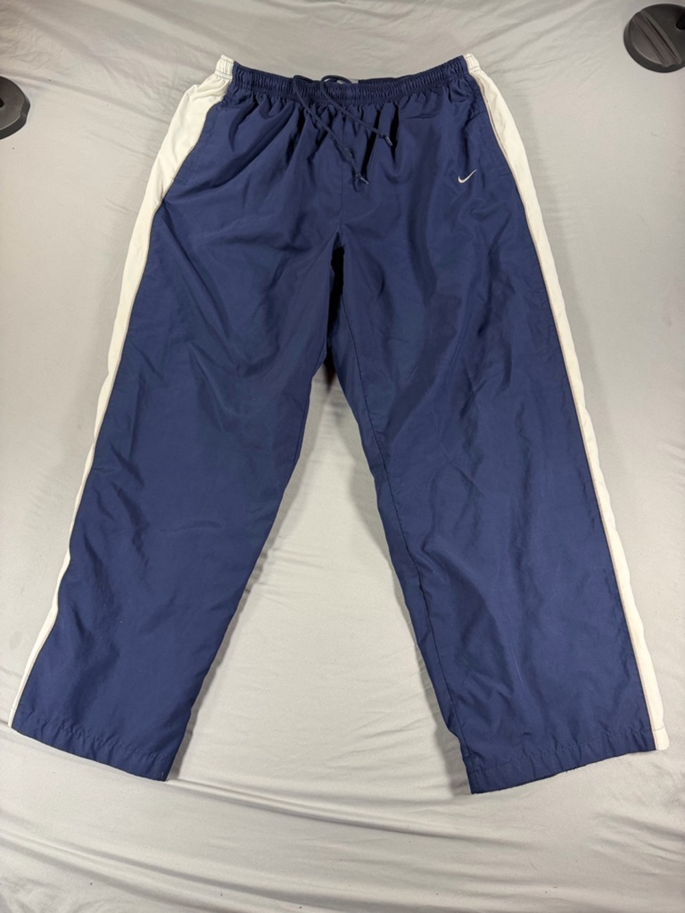 Vintage Nike Baggy Track Pants Size L Navy Ankle Zip Wide Leg Windbreaker Y2K